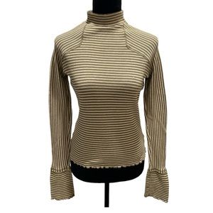 FREE PEOPLE GREEN AND WHITE STRIPPED LONG SLEEVE‎ TEE SIZE SMALL